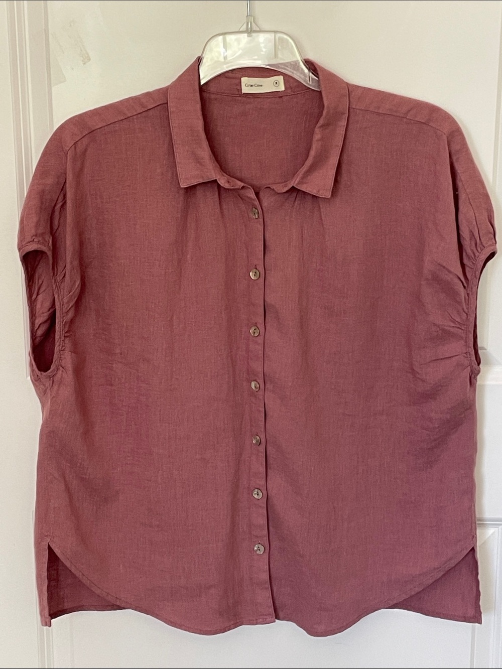 Grae Cove Rose Color Linen Blouse Medium Drop Shoulder